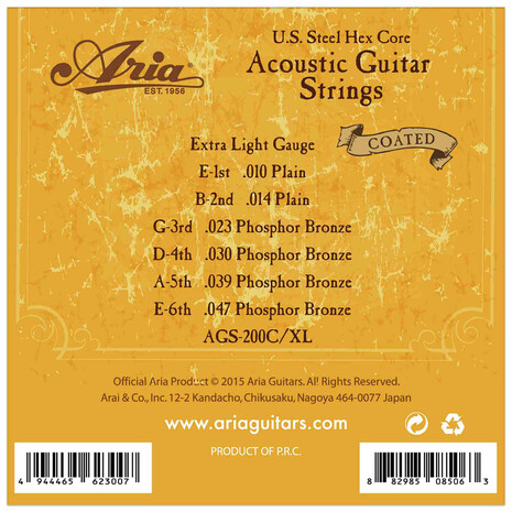 Juego De Cuerdas Guitarra Acustica Aria AGS-200CXL