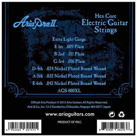 Juego De Cuerdas Para Guitarra Electrica Aria AGS-800XL