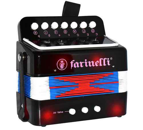 Acordeón Farinelli Infantil 7 Botones Negro Con Rojo 2 Bajos 