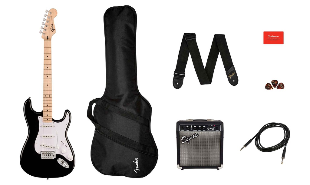 Paquete Guitarra Electrica Fender Squier Sonic Stratocaster Negro