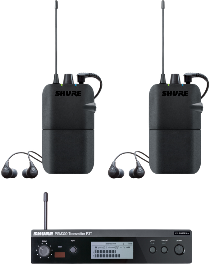 Sistema Doble, incluye 2 receptores P3R, 2 auriculares SE112 y 1 Transmisor P3T