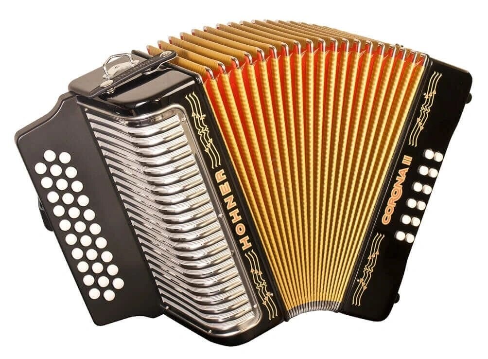 Acordeon Botones Hohner Corona II FA SIB MIB,31-12 Bajos, Negro