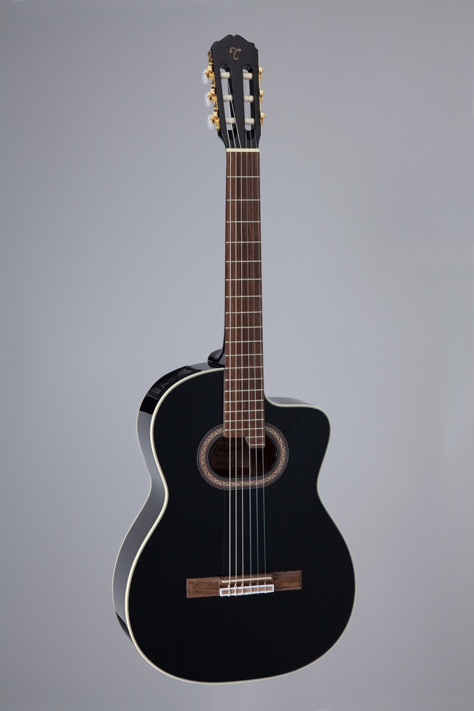 Guitarra Classical with cutaway, solid spruce top, black walnut back and sides, oval soundhole, black gloss finish, and gold hardware, TP-4T electronics